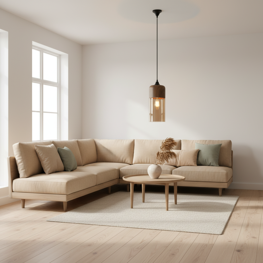 Keldvik — FjordLume Ceiling Light, Wooden Fixture with Tinted Glass — Scandinavian Minimal Interior, square 1
