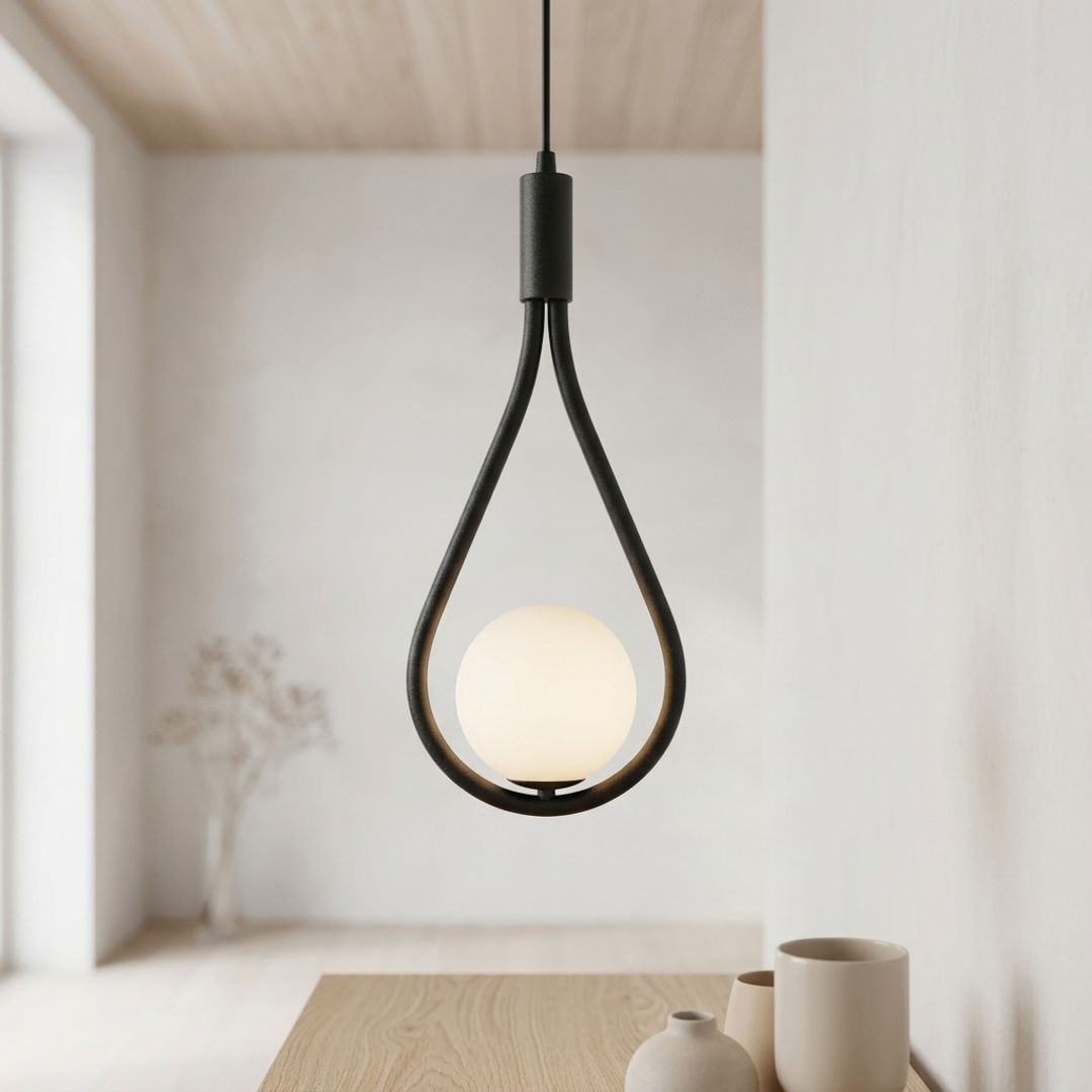 Keldvik — Dropstone Pendant Light, Black Metal and Glass — Scandinavian Minimal Interior, square 4