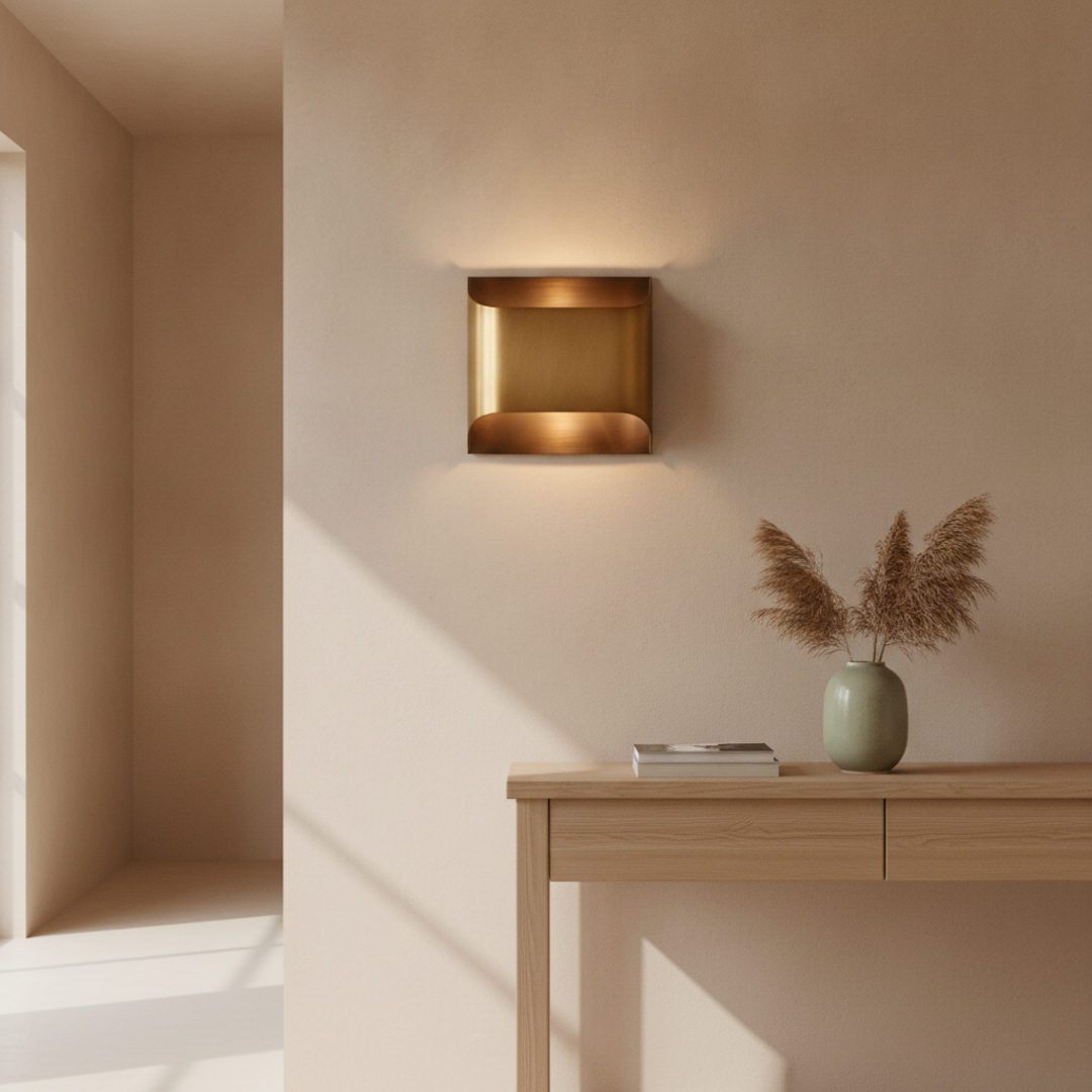 Keldvik — Glowdome Wall Lamp, Hand-Finished Solid Brass — Minimal Hallway with Wall Light, square 2