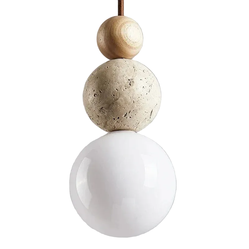 Stonewave Pendant Light, Textured Stone and Smooth Wood