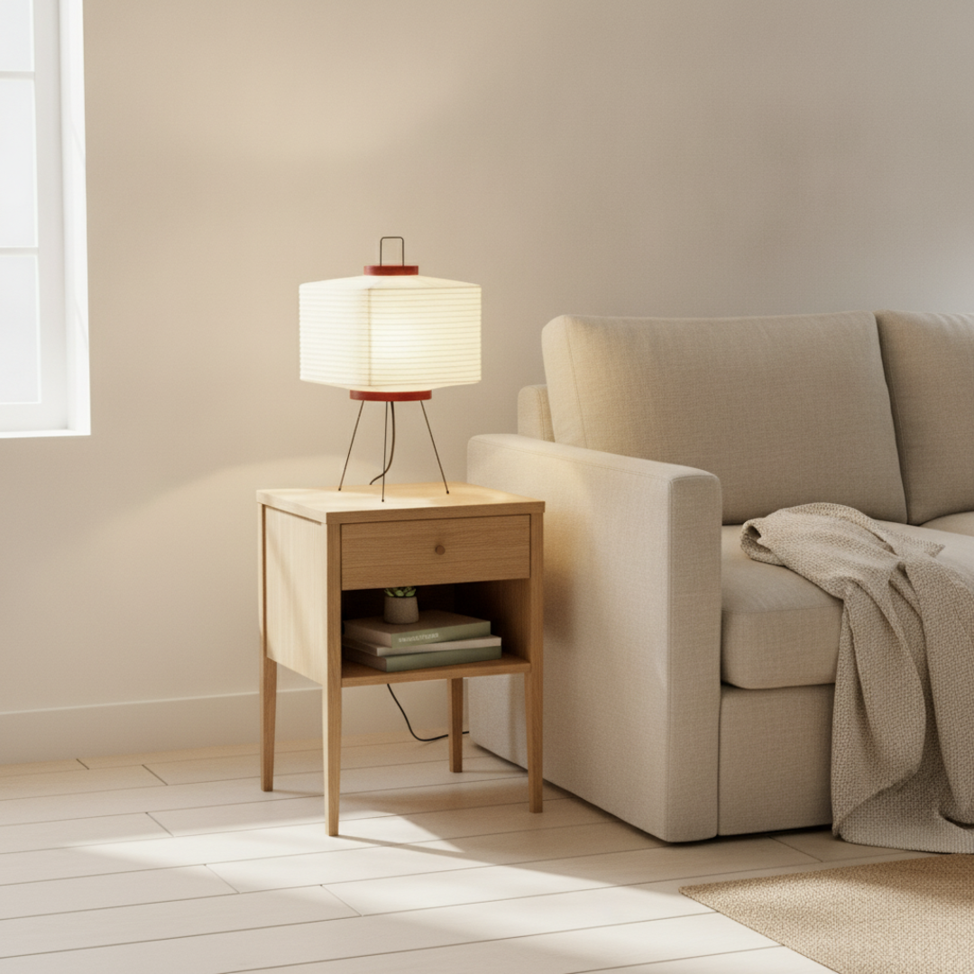 Keldvik — Moonlit Table Lamp, Hand-Folded Washi Shade — Scandinavian Minimal Interior, square 2