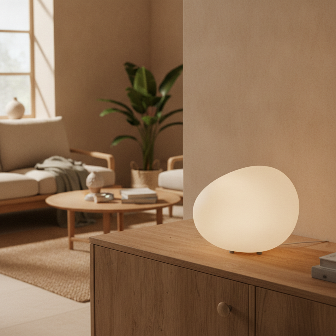 Keldvik — Pebblecrest Table Lamp, Warm White Acrylic — Nordic Japandi Living Room, square 1