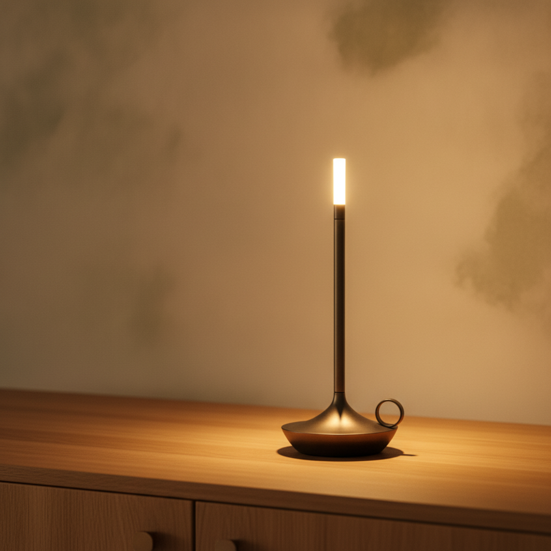 Keldvik — Svelte Table Lamp, Brushed Aluminium Finish — Warm Neutral Studio, square 1