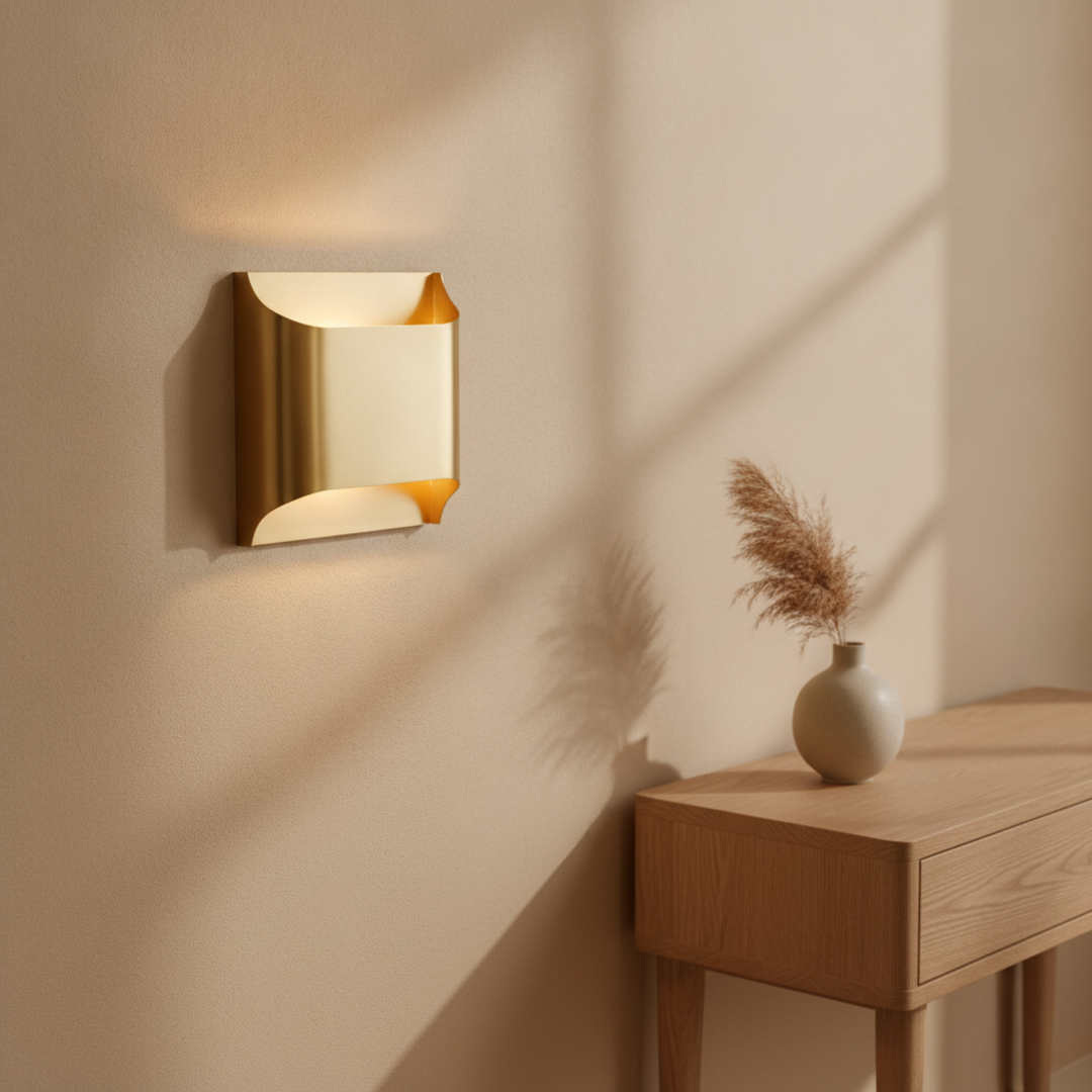Keldvik — Glowdome Wall Lamp, Hand-Finished Solid Brass — Wall Sconce in Warm Hallway, square 1