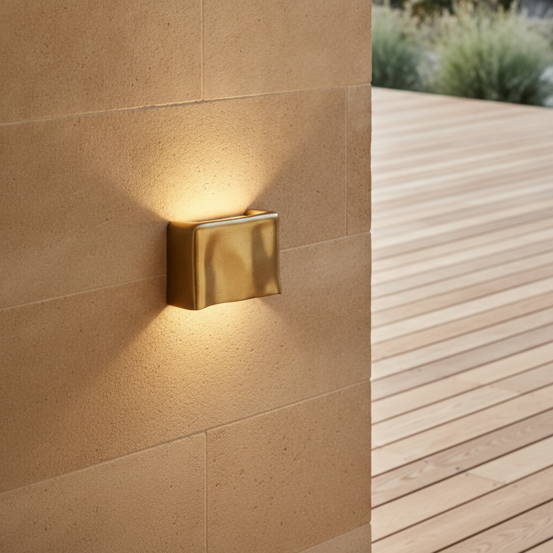 Keldvik — Crescent Wall Light, Sculpted Gold Aluminium — Outdoor Patio, square 1