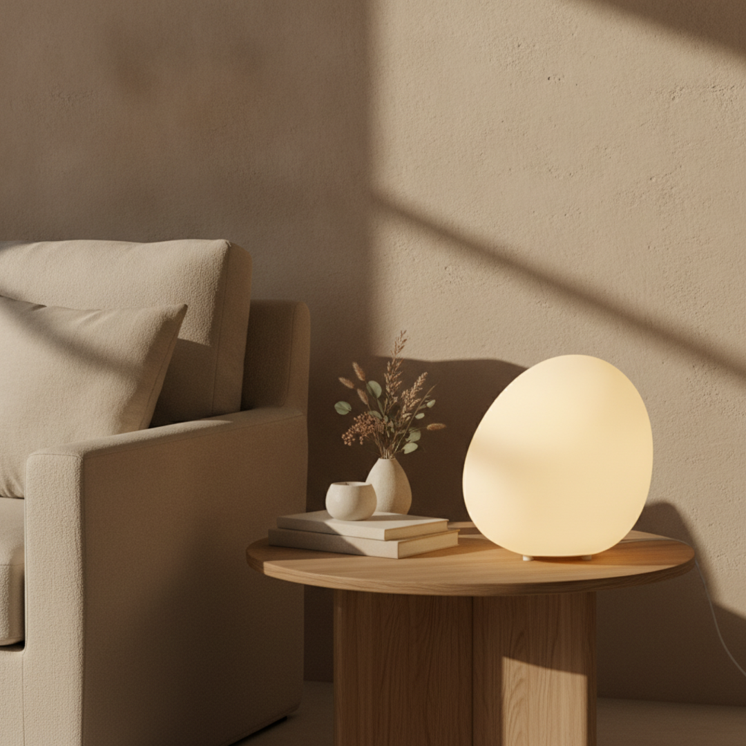 Keldvik — Pebblecrest Table Lamp, Warm White Acrylic — Warm Beige Interior, square 1