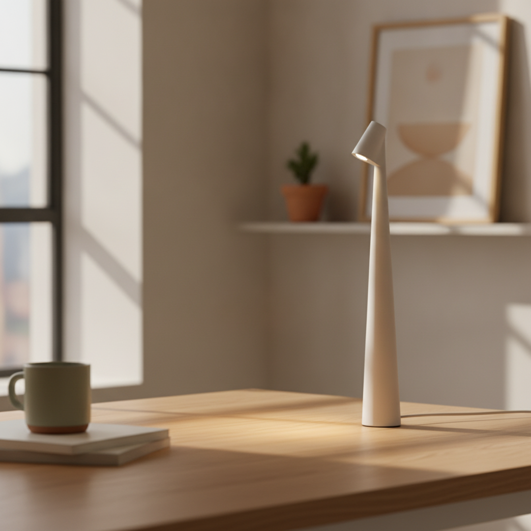 Keldvik — Duskspire Table Lamp, Matte Aluminium with Polycarbonate Diffuser — Office Desk, square 1