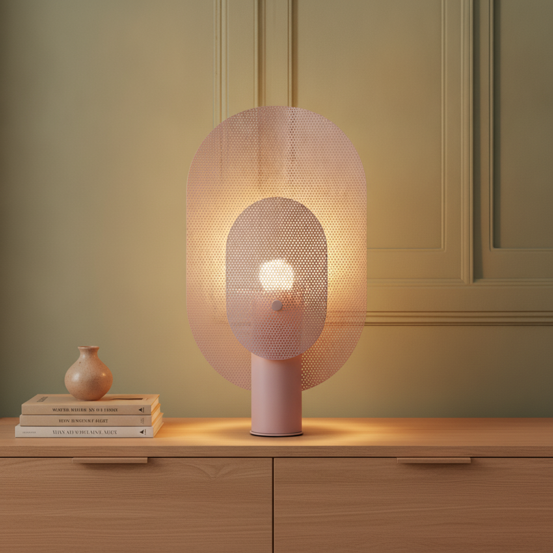 Keldvik — Gridhaven Table Lamp, Iron Mesh in Light Pink and Purple — Premium Catalog Look, square 1