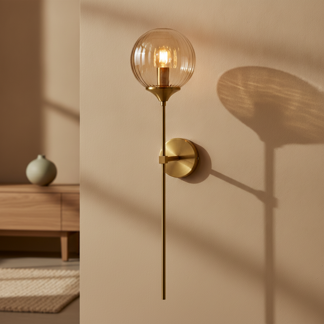 Keldvik — Globeveil Wall Lamp, Clear Glass with Iron Frame — Wall Sconce in Warm Hallway, square 2