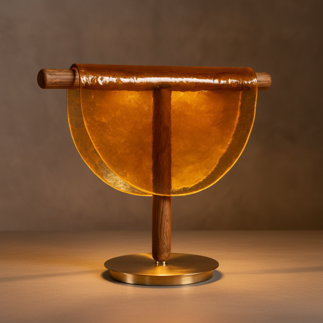 Keldvik — Havenlight Table Lamp, Amber Glass Shade on Iron Base — Concrete Surface, square 2
