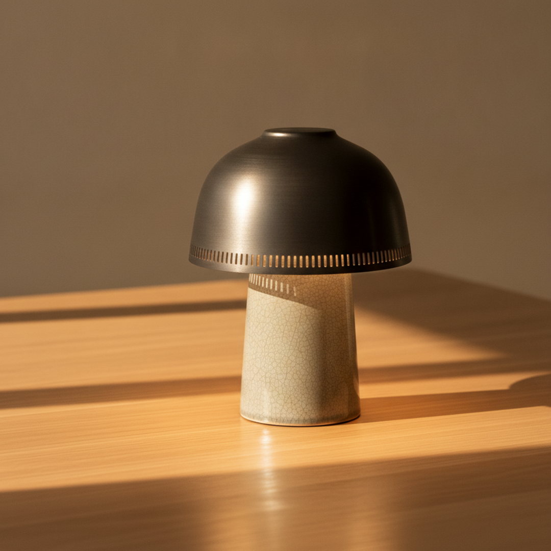 Keldvik — Kintsu Table Lamp, Hand-Sculpted Crackle Glaze Ceramic — Wooden Table, square 2