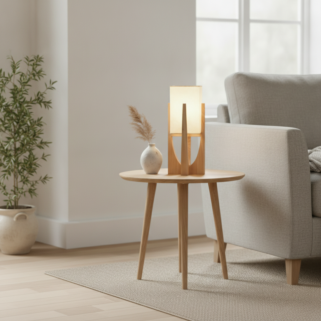 Keldvik — Harmoni Floor Lamp, Handcrafted Fabric Shade on Wooden Base — Nordic Japandi Living Room, square 4