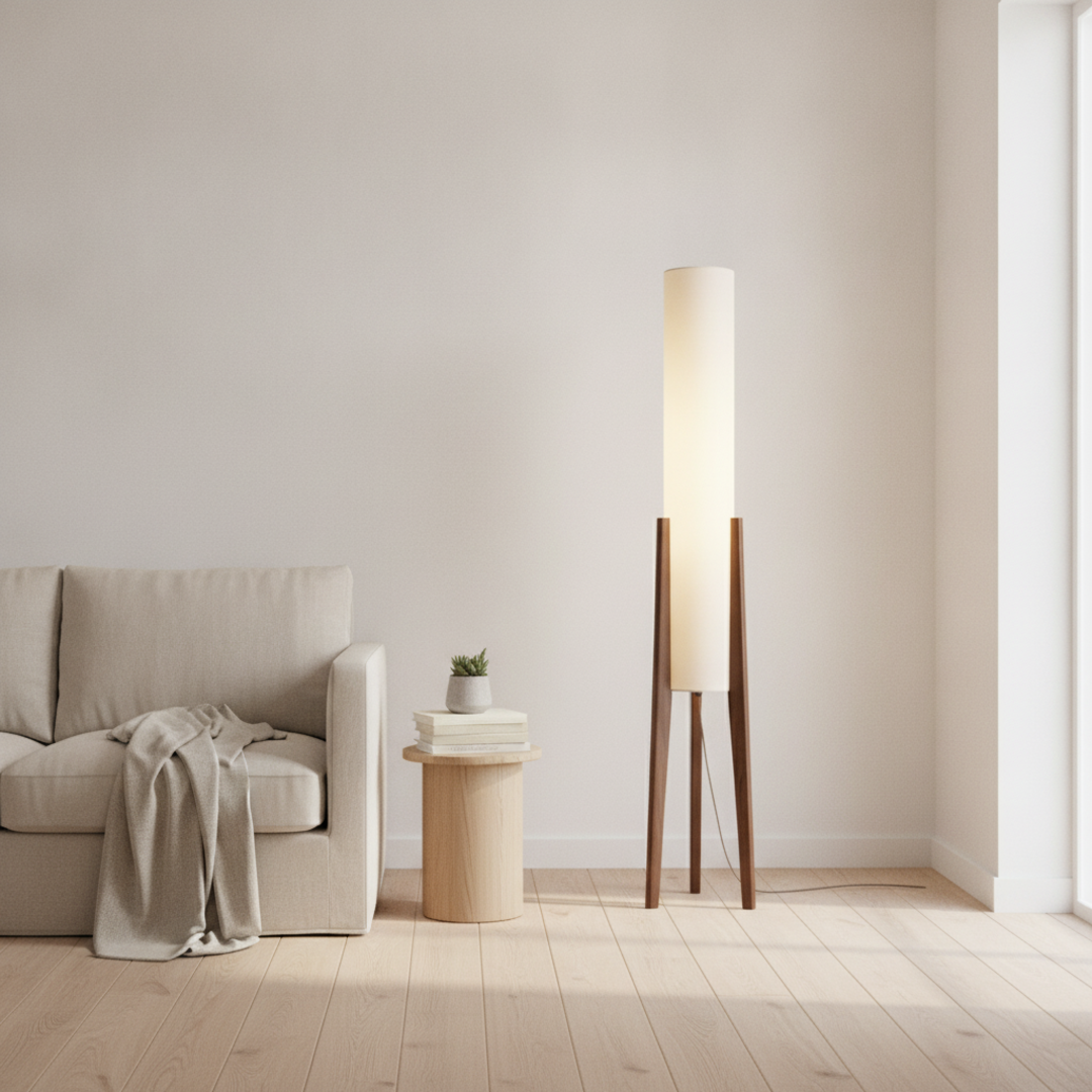 Keldvik — Hearthwood Floor Lamp, Walnut Wood with Fabric Shade — Scandinavian Minimal Interior, square 2