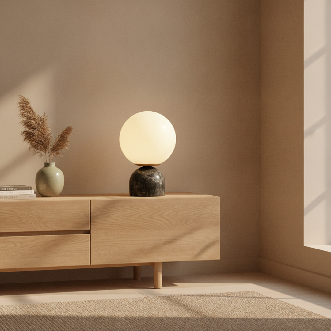Keldvik — Onyx Table Lamp, Smooth Black Marble Base with White Glass Shade — Luxury Interior, square 2