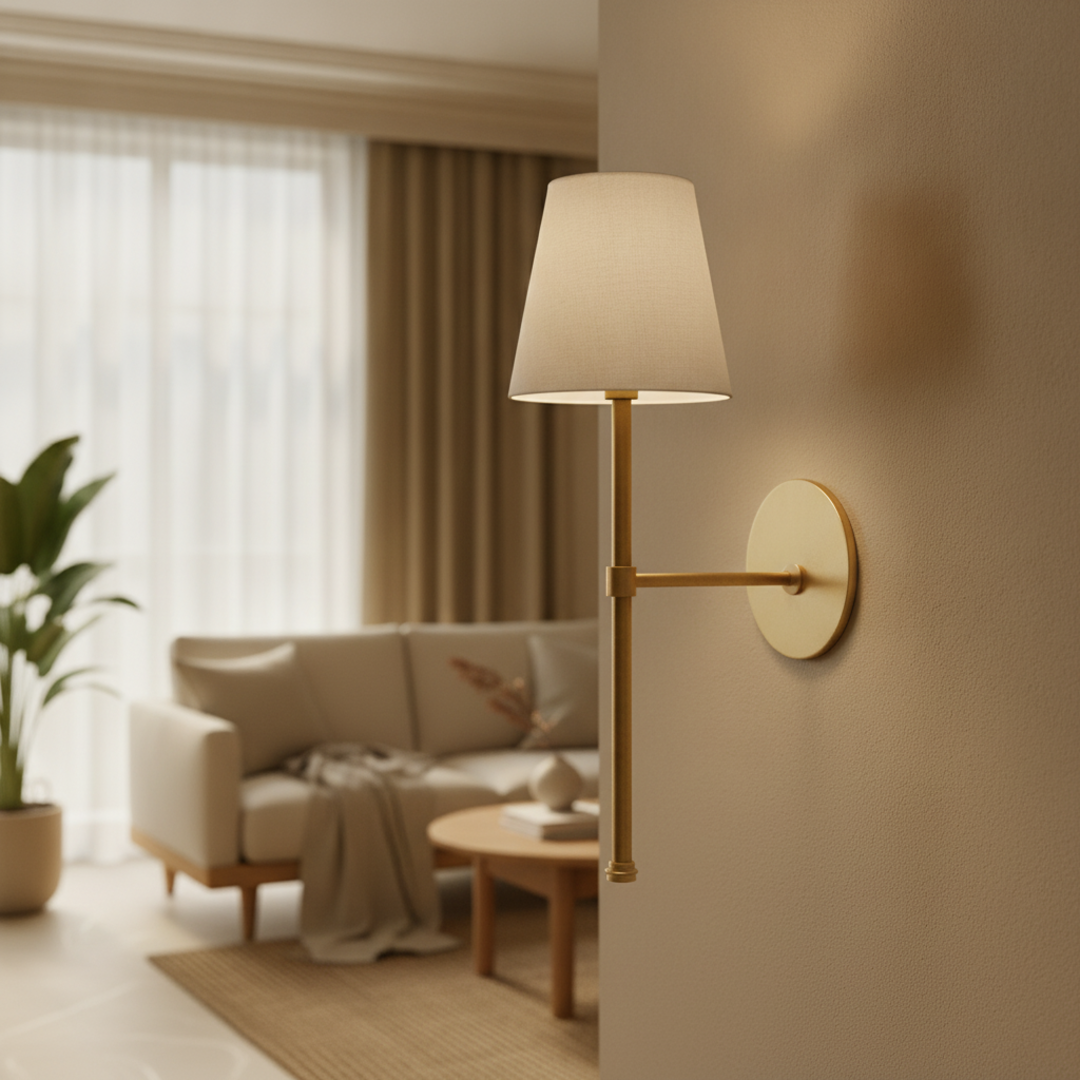 Keldvik — Emberhue Wall Sconce, Vintage Fabric with Metal Accents — Nordic Japandi Living Room, square 3