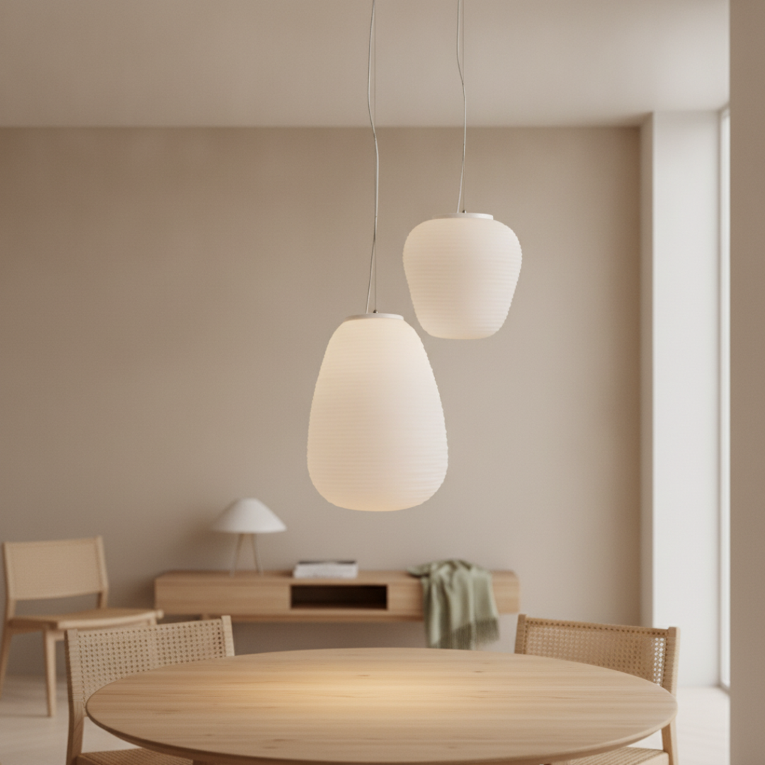 Keldvik — Opaline Pendant Light, Ribbed Frosted Glass — Modern Home Interior, square 1