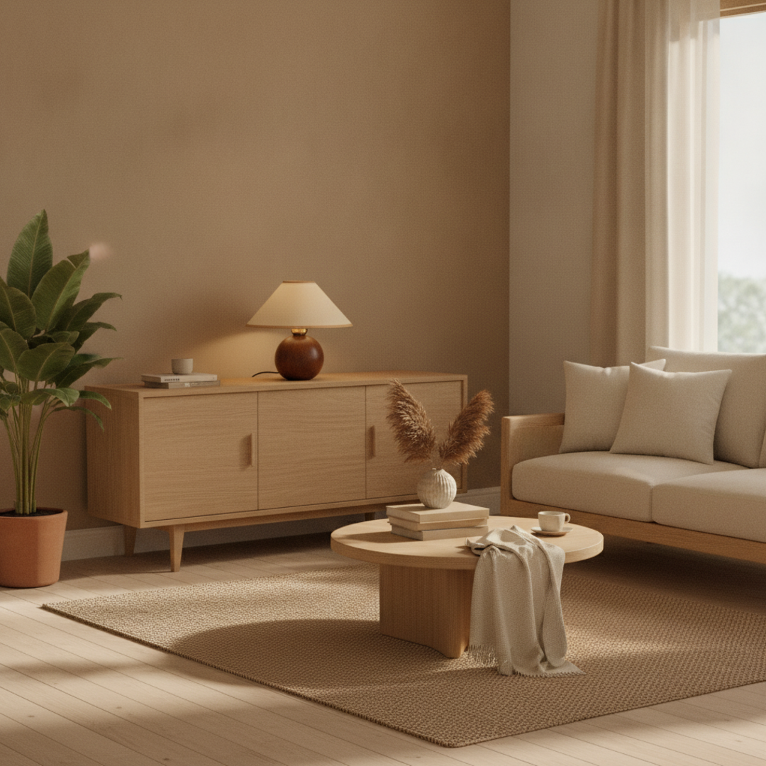 Keldvik — Timberglow Table Lamp, Rich Walnut Finished Wood — Nordic Japandi Living Room, square 2