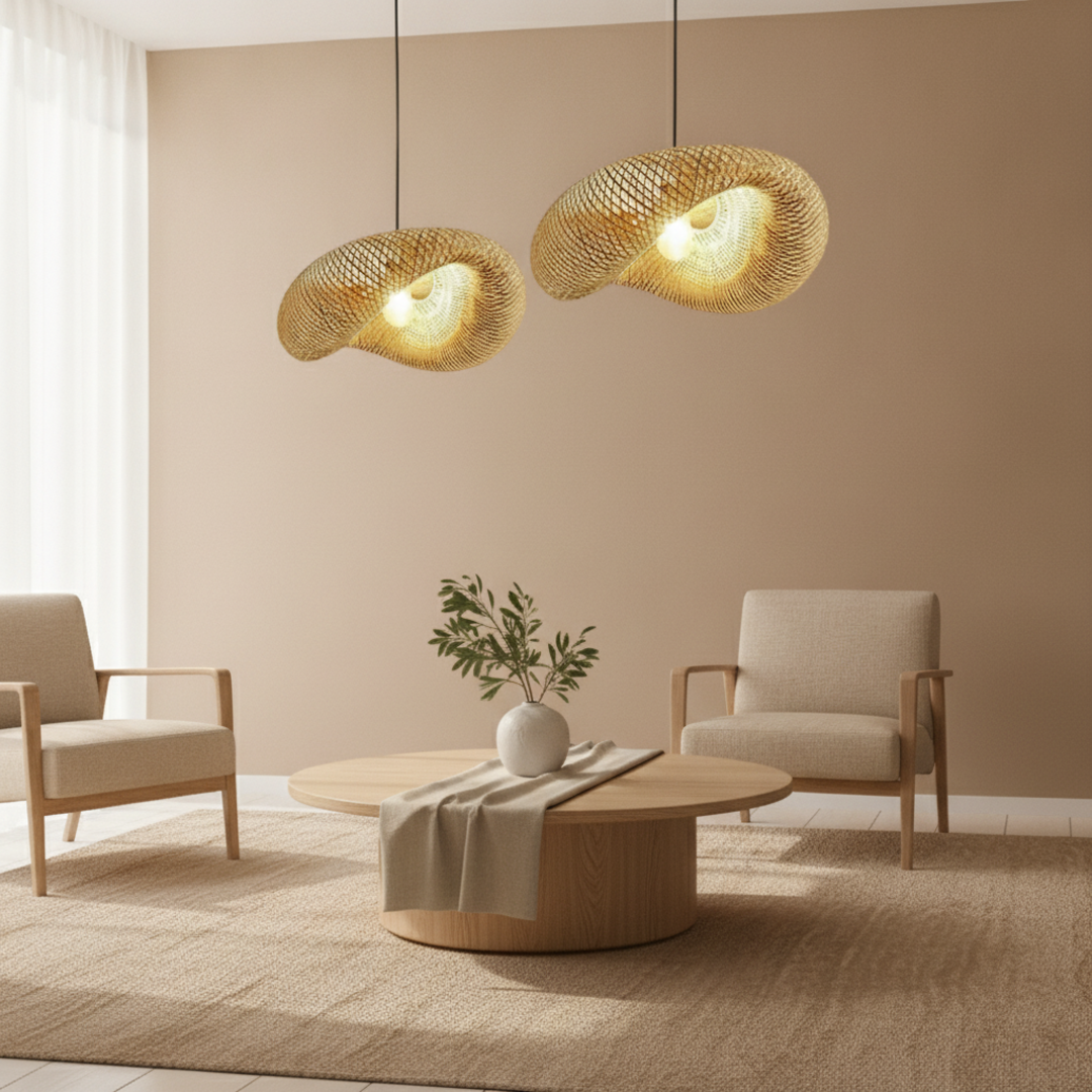 Keldvik — BambooHaven Pendant Light, Handwoven Natural Bamboo — Nordic Japandi Living Room, square 1