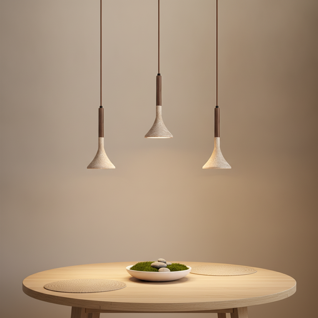 Keldvik — Woodnord Pendant Light, Natural Travertine and Wood — Premium Catalog Look, square 1