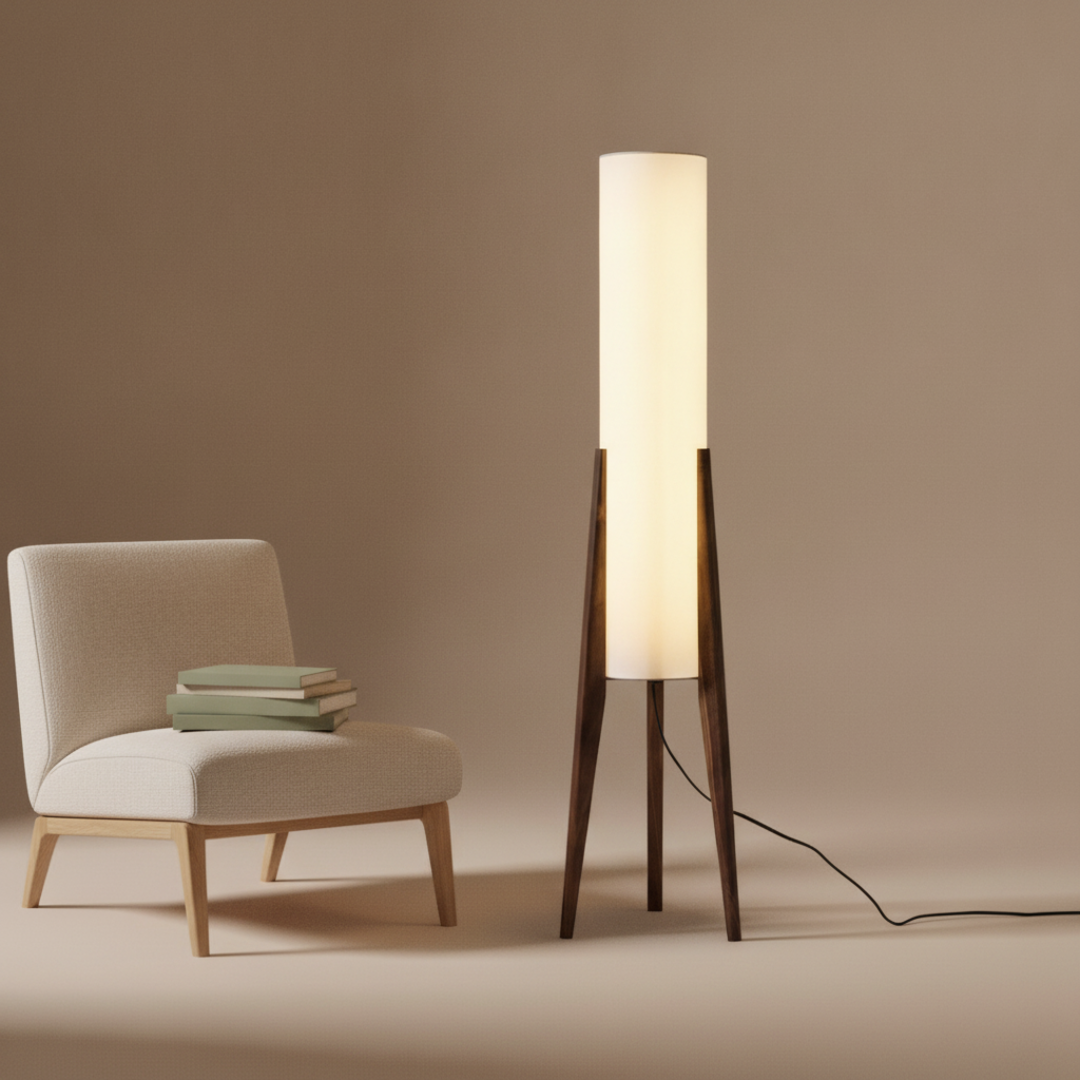 Keldvik — Hearthwood Floor Lamp, Walnut Wood with Fabric Shade — Premium Catalog Look, square 1