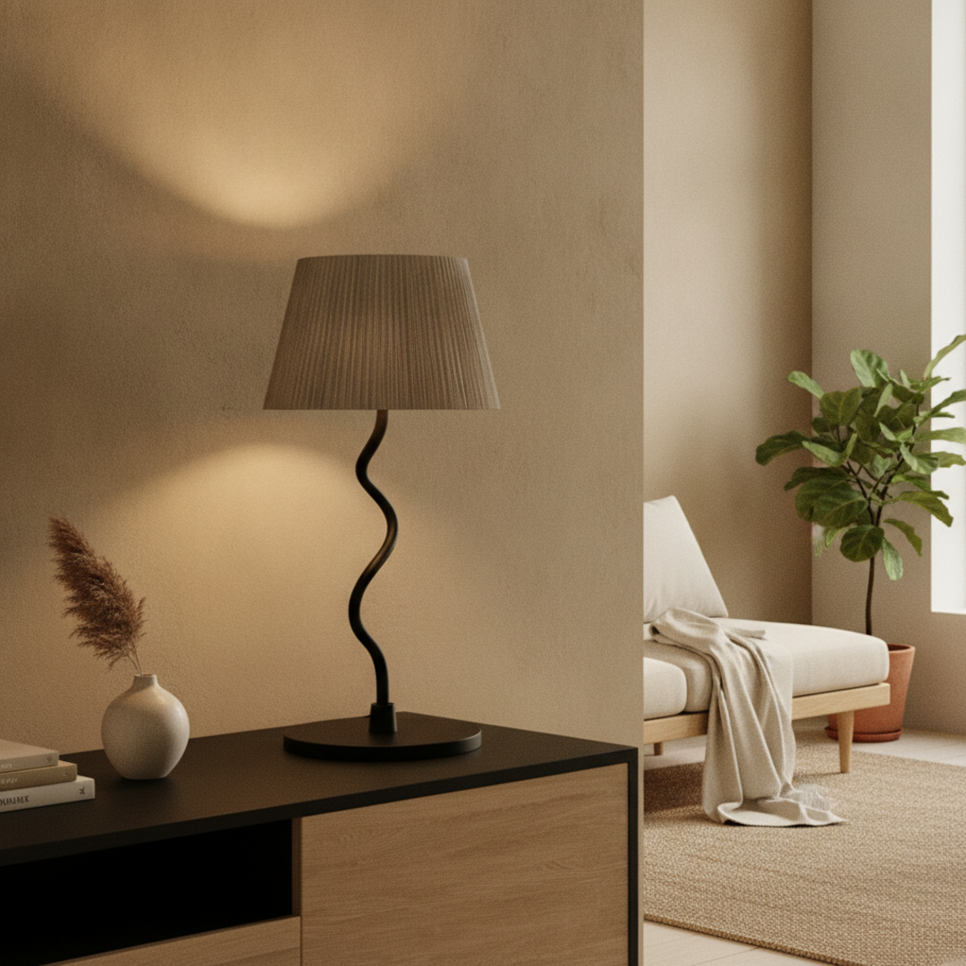 Keldvik — Sculptura Table Lamp, Woven Paper Rope Shade on Black Metal Base — Nordic Japandi Living Room, square 3