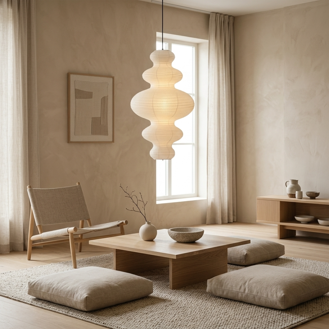 Keldvik — Yuki Pendant Light, Handcrafted Rice Paper Shade — Nordic Japandi Living Room, square 1