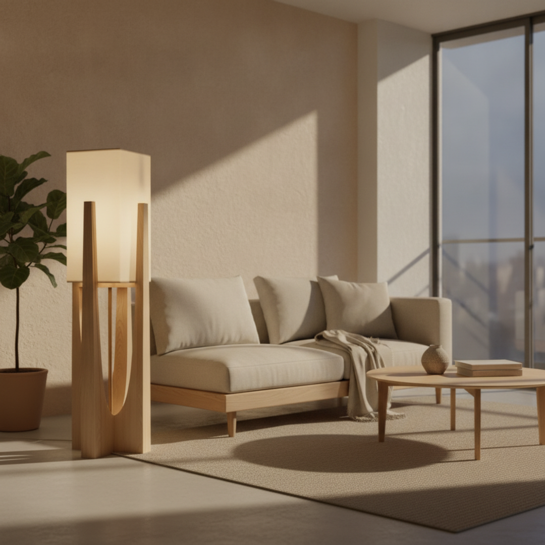 Keldvik — Harmoni Floor Lamp, Handcrafted Fabric Shade on Wooden Base — Nordic Japandi Living Room, square 5
