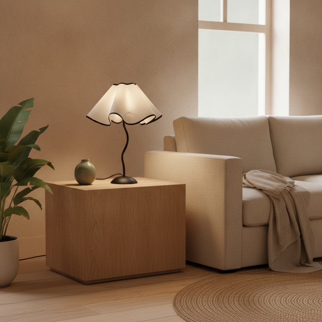 Keldvik — Petalglow Table Lamp, Handcrafted Iron with Linen Shade — Nordic Japandi Living Room, square 2
