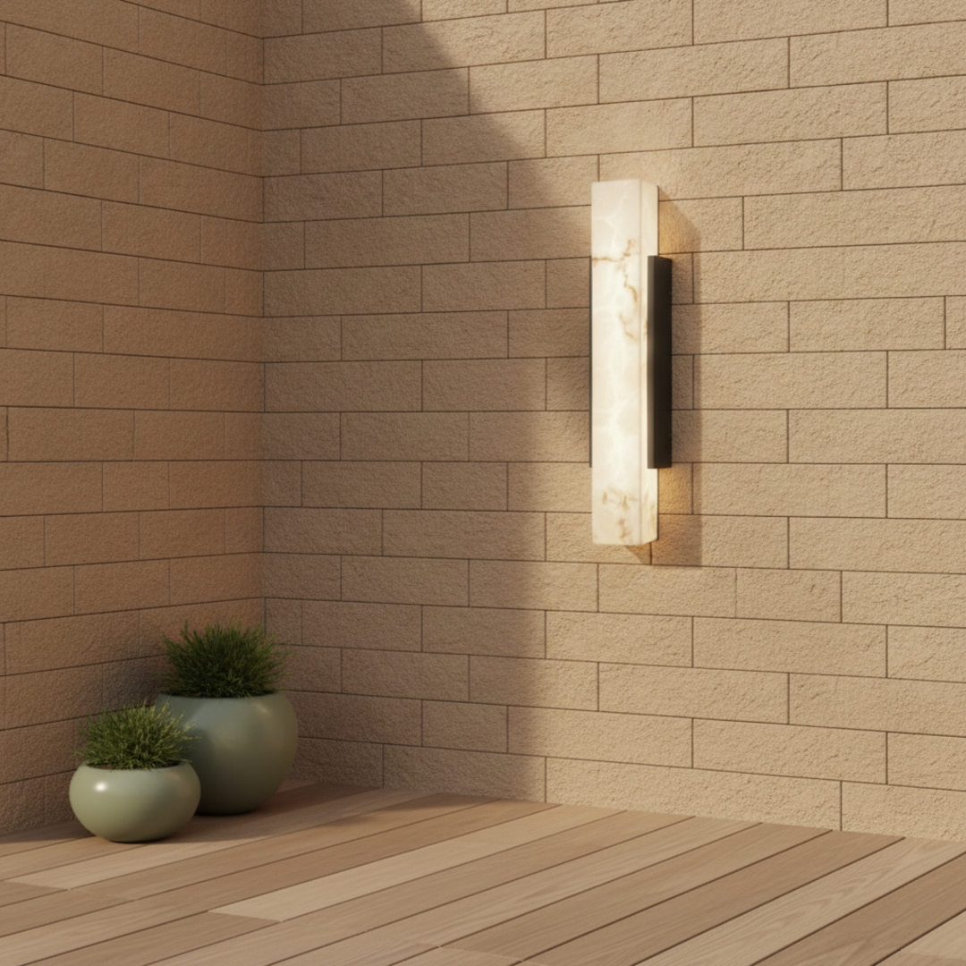 Keldvik — Emberveil Outdoor Wall Light, Imitation Marble and Stainless Steel — Outdoor Patio, square 2