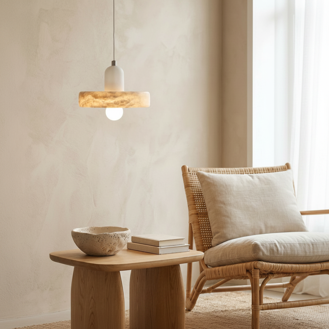 Keldvik — Veinlight Pendant Light, Handcrafted Natural Marble — Nordic Japandi Living Room, square 1