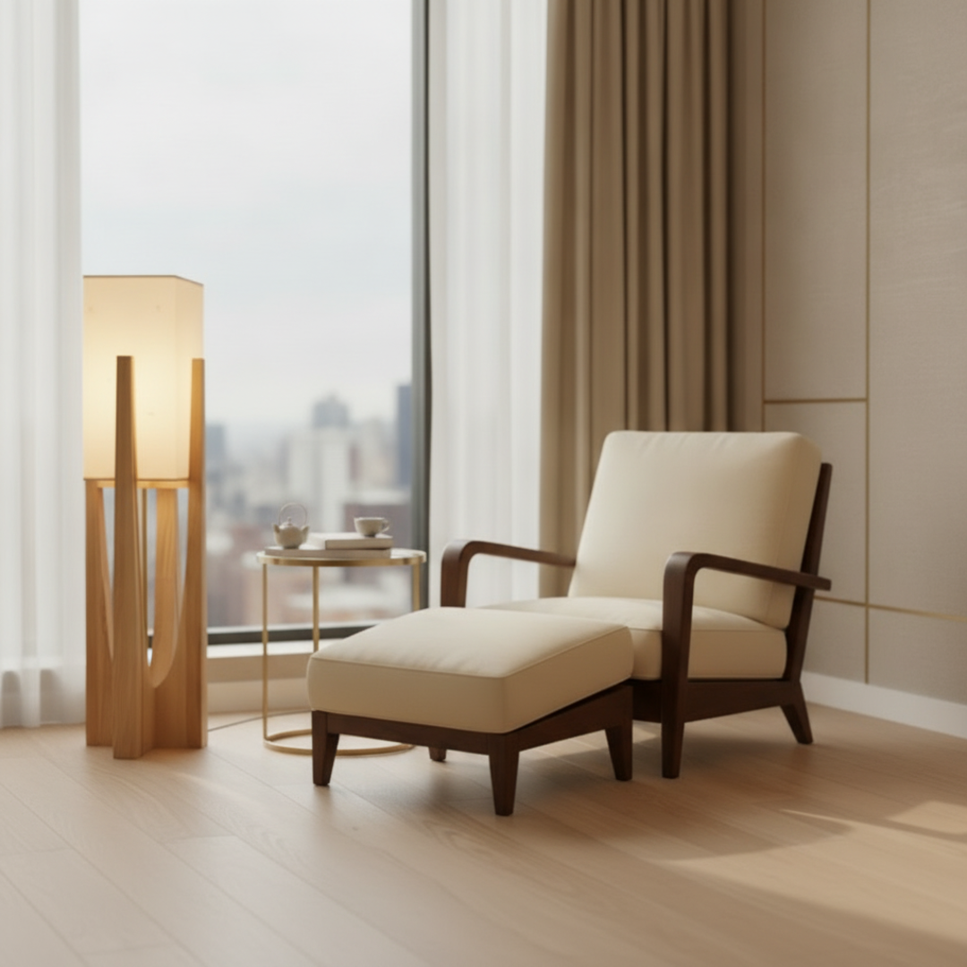 Keldvik — Harmoni Floor Lamp, Handcrafted Fabric Shade on Wooden Base — Luxury Interior, square 1