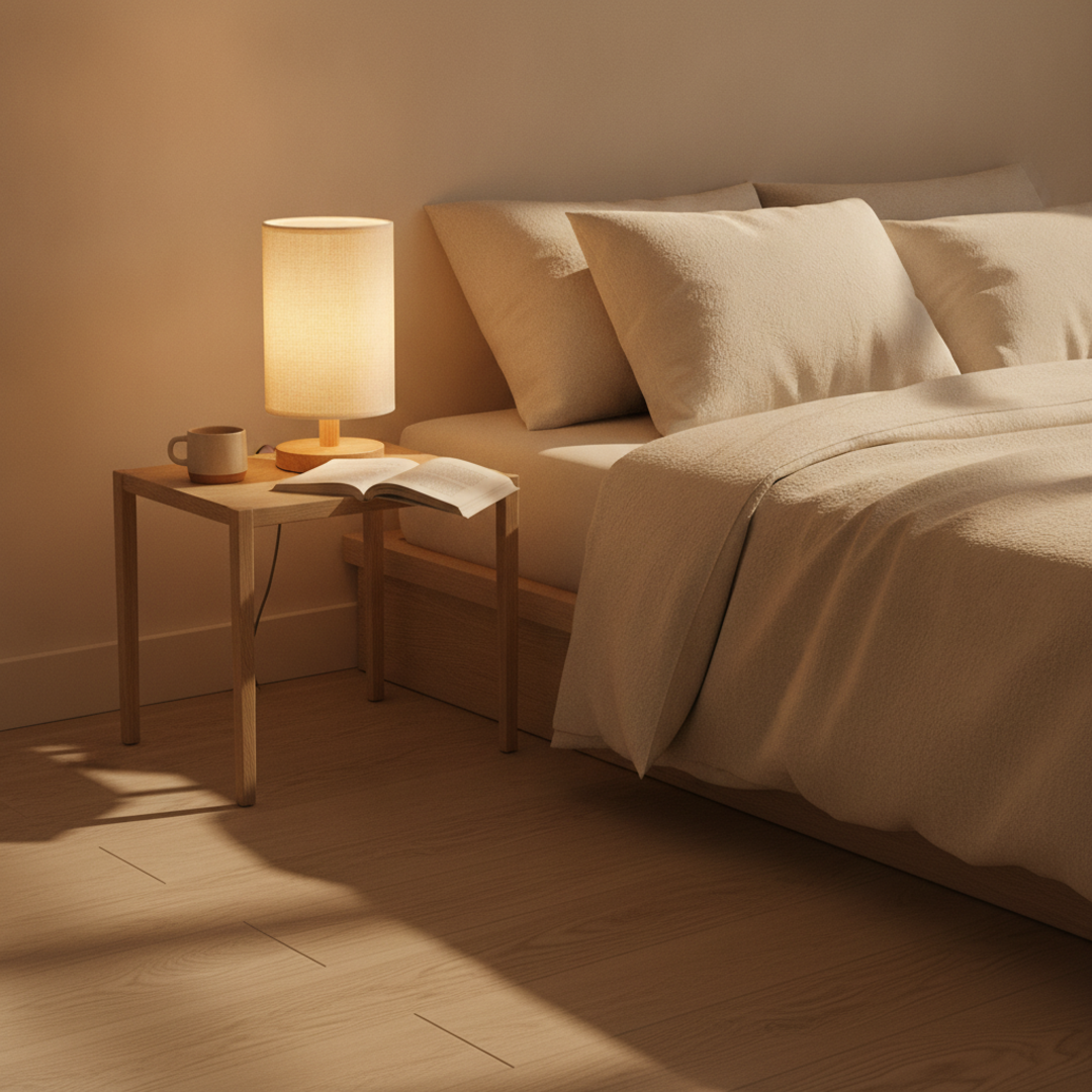 Keldvik — HavenGlow Table Lamp, Natural Wood and Cloth — Soft Neutral Bedroom, square 1