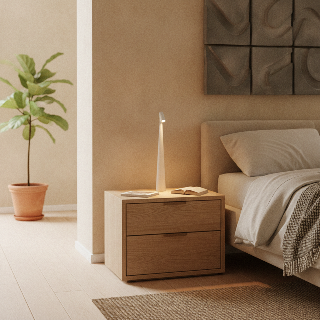 Keldvik — Duskspire Table Lamp, Matte Aluminium with Polycarbonate Diffuser — Nordic Japandi Living Room, square 2