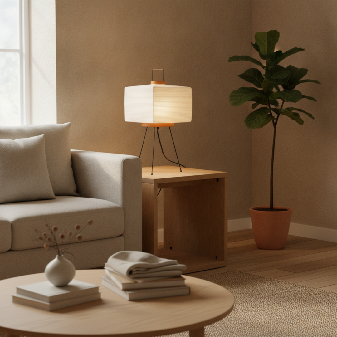 Keldvik — Moonlit Table Lamp, Hand-Folded Washi Shade — Nordic Japandi Living Room, square 1