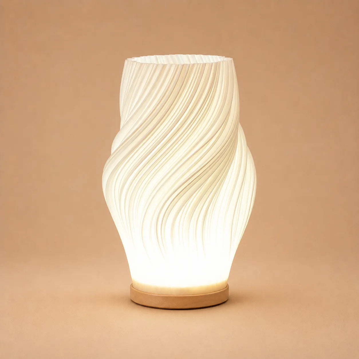 Bølge Table Lamp, Wave-Shaped Shade in Natural Wood