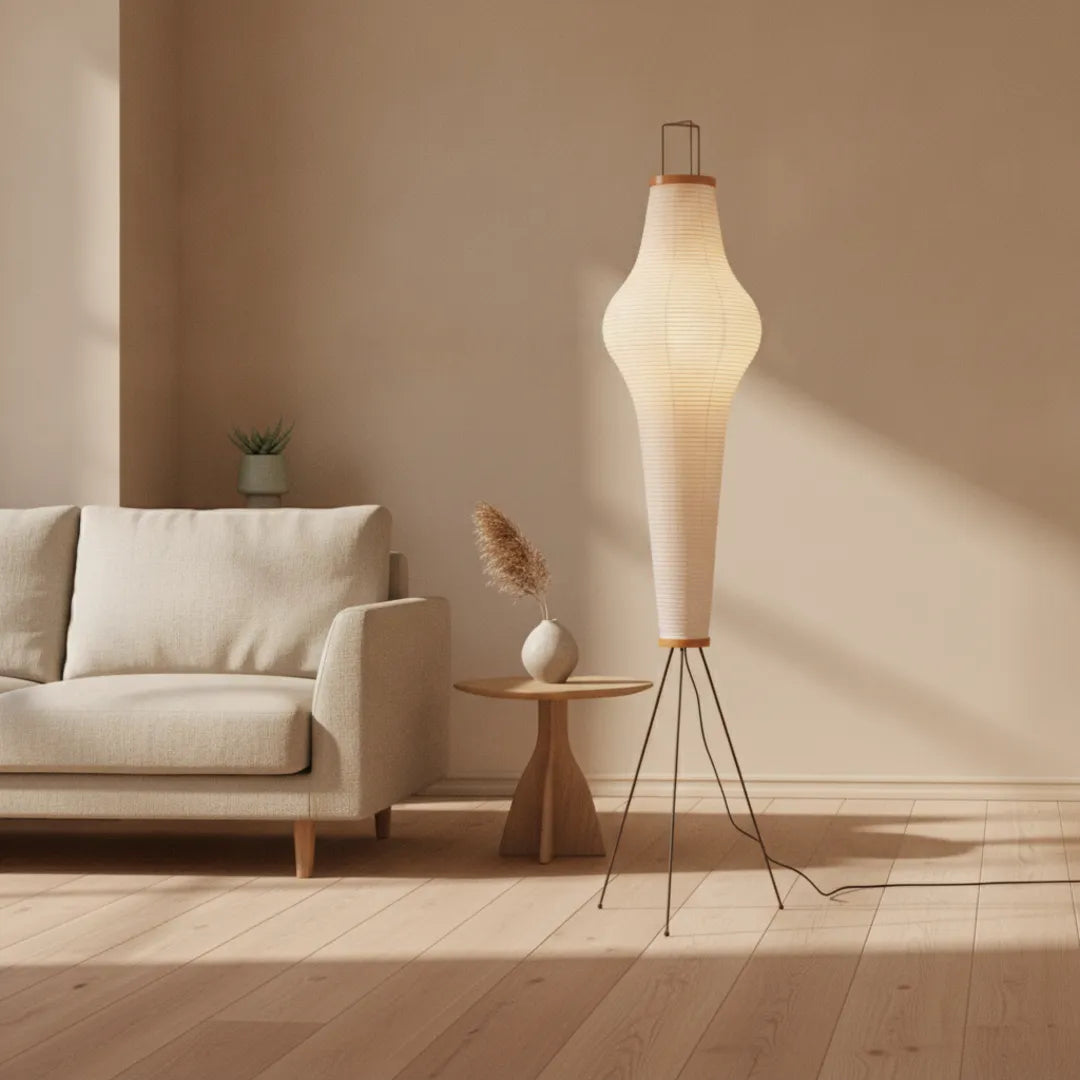 Duskbloom Floor Lamp, Mulberry Paper Shade on Metal Frame