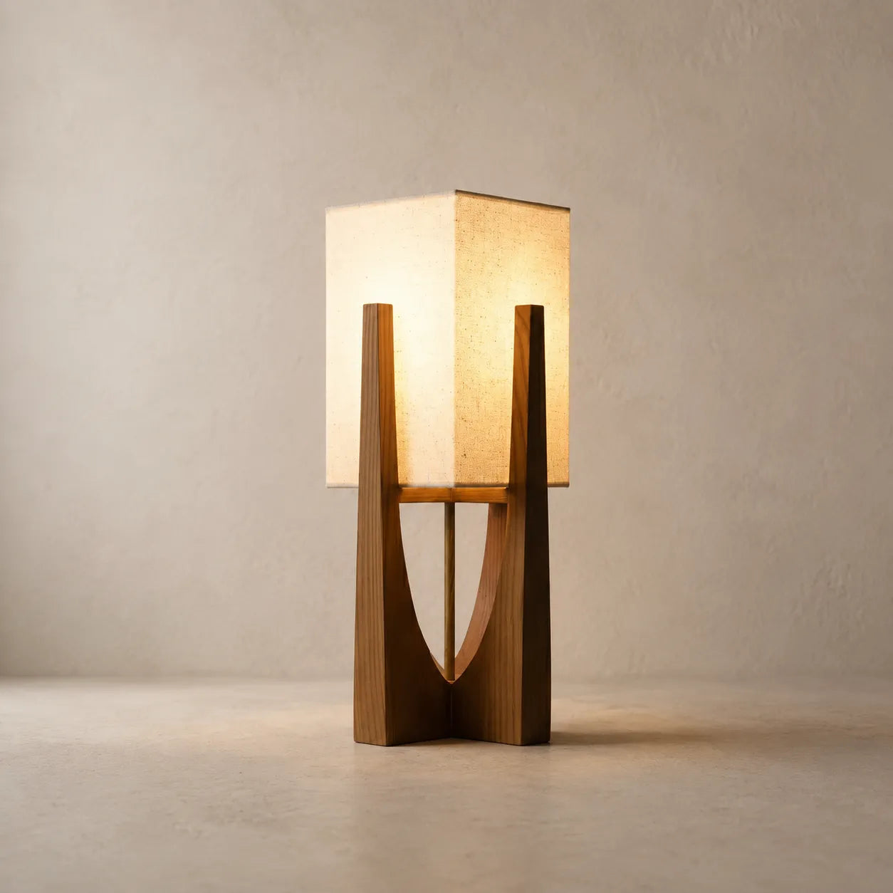 Harmoni Floor Lamp, Handcrafted Fabric Shade on Wooden Base