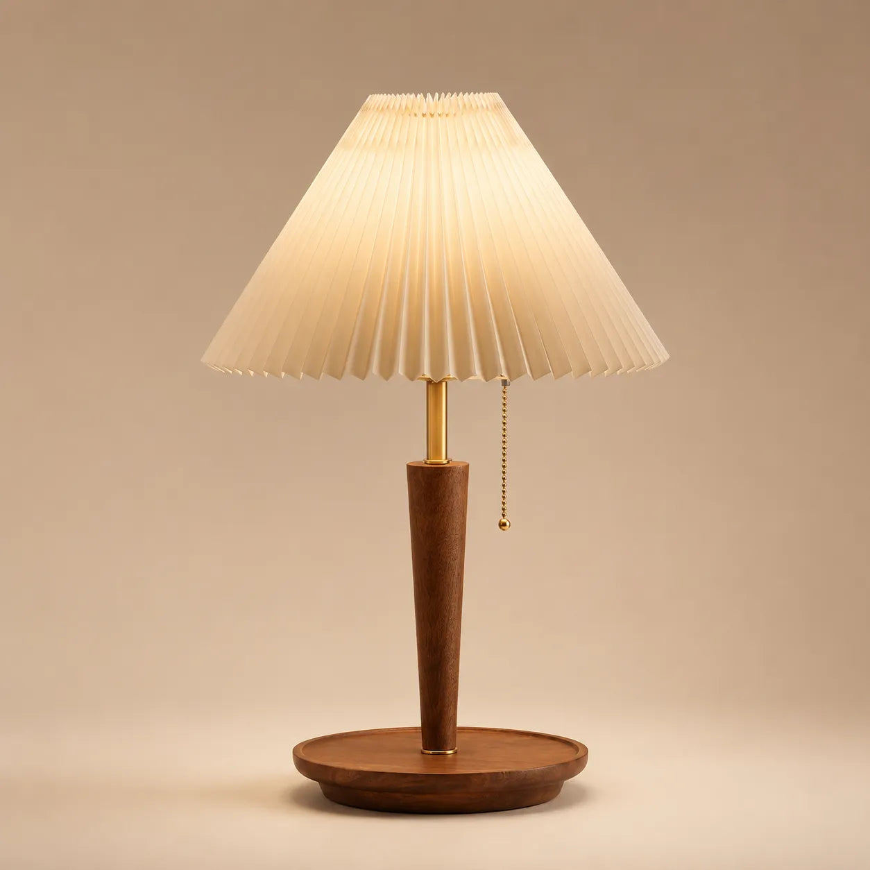 Hearthglow Table Lamp, Pleated Walnut Wood Shade