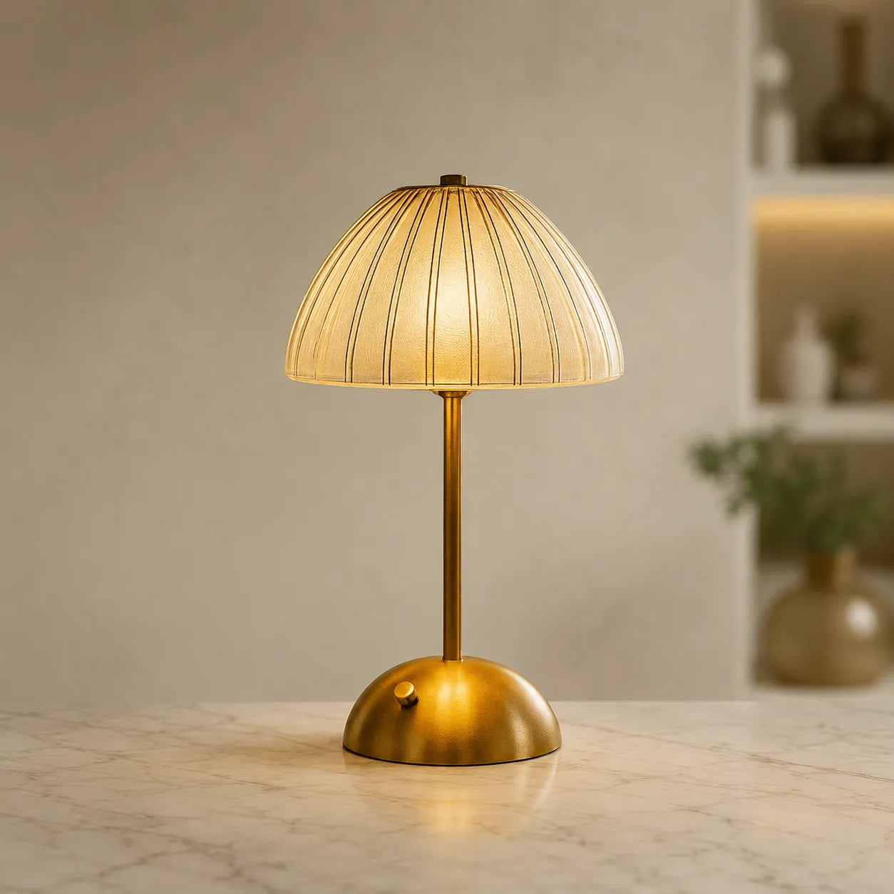 Lyra Table Lamp, Crystal-Cut Acrylic with Gold Iron Frame