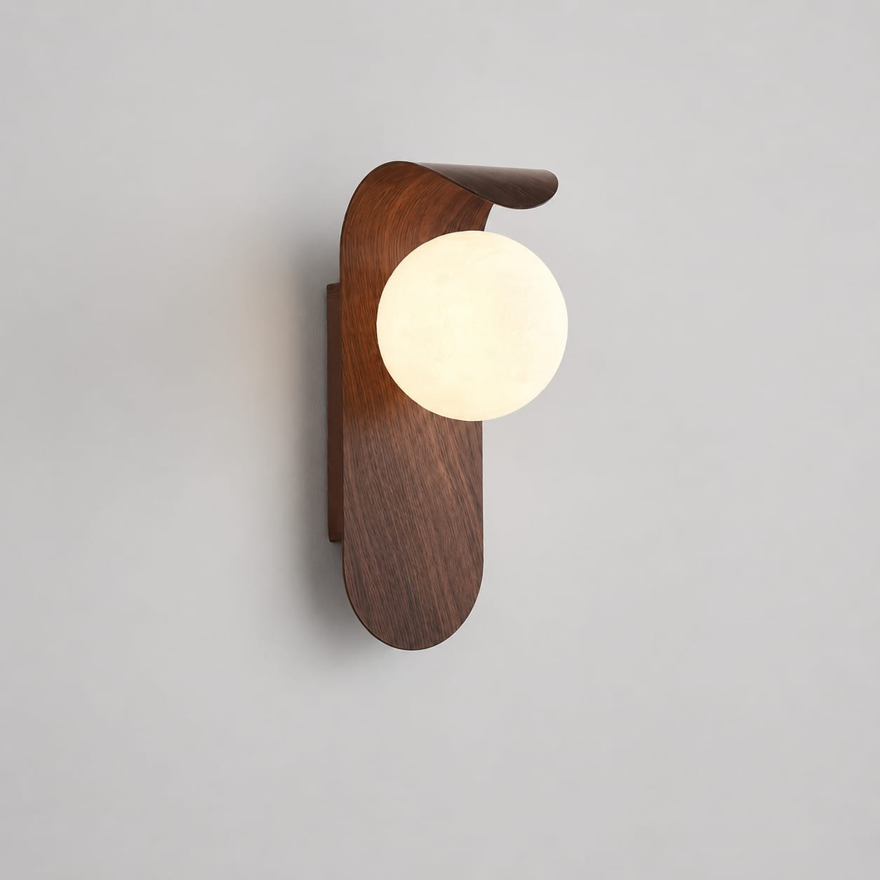 Mistveil Wall Lamp, Frosted Glass Globe on Wood Base