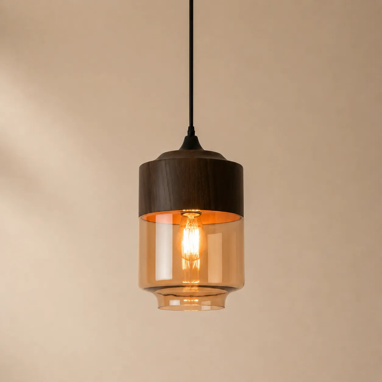 FjordLume Ceiling Light, Wooden Fixture with Tinted Glass