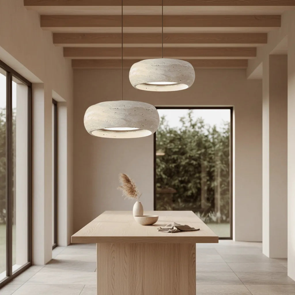 Veinstone Pendant Light, Genuine Travertine