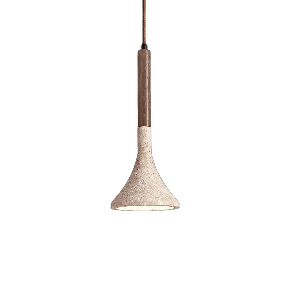 Woodnord Pendant Light, Natural Travertine and Wood